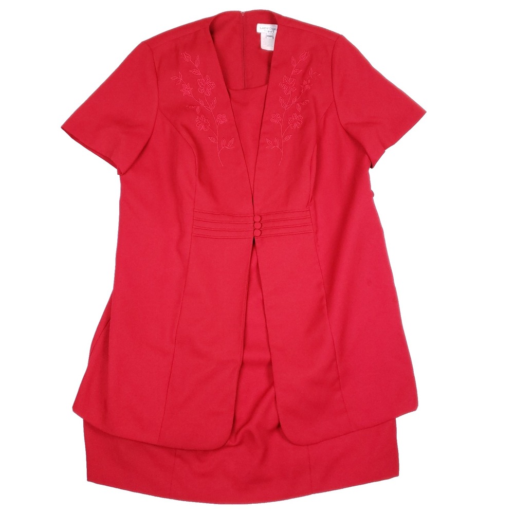 Lady Dorby Women's Plus 18WP Red 2 Piece Dress Jacket Set Embroidered Formal